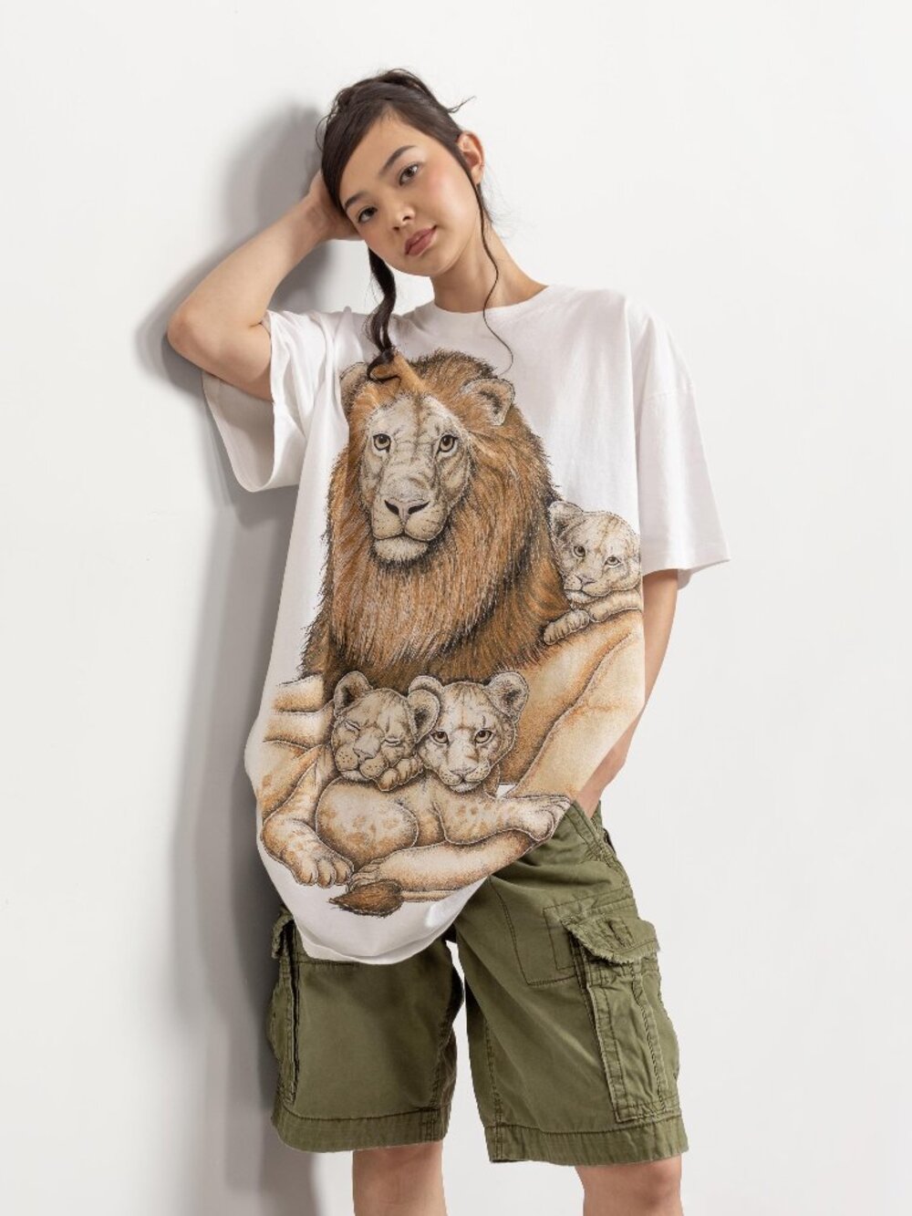 LION Tee Vintage Oversize Baggy Kittens USA T-Shirts 80's / Medium Large